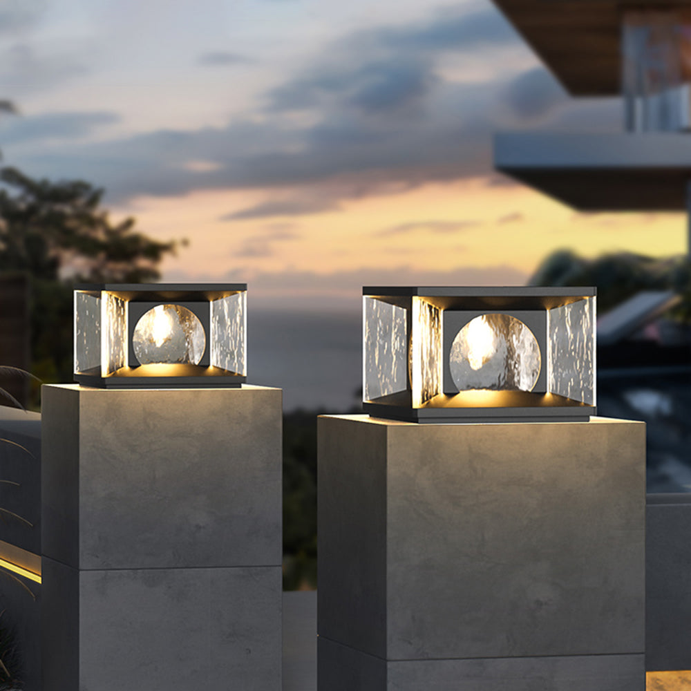 Ray Modern Transparent Rectangular Metal Glass Outdoor Floor Lamp, Black | ventumra