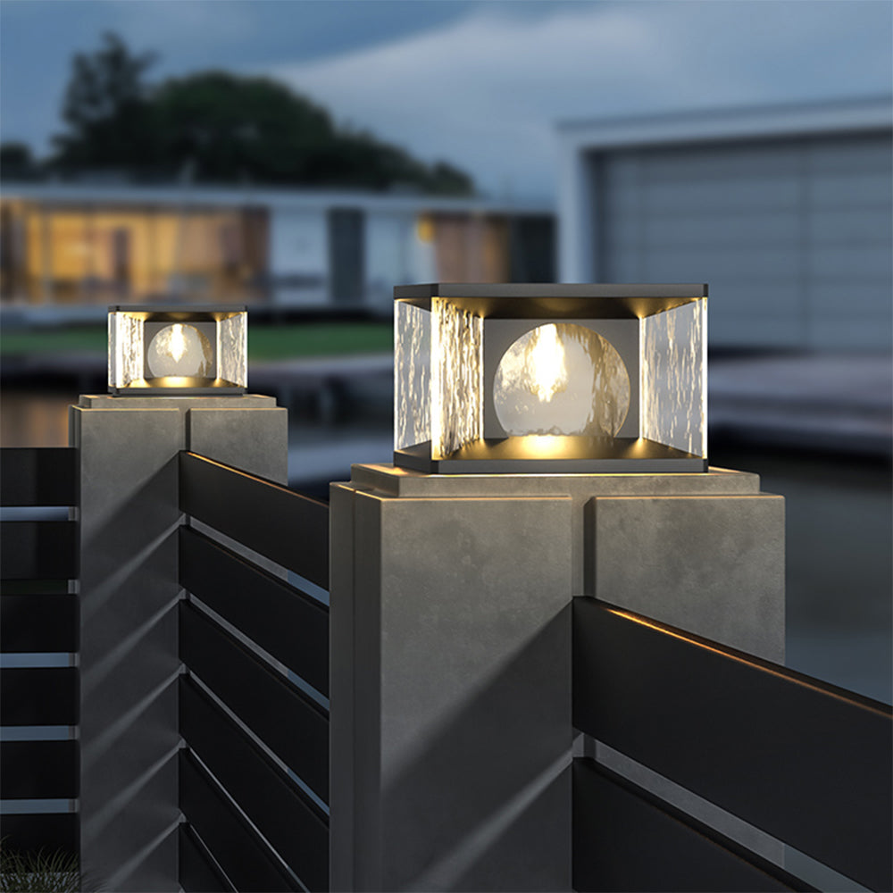 Ray Modern Transparent Rectangular Metal Glass Outdoor Floor Lamp, Black | ventumra
