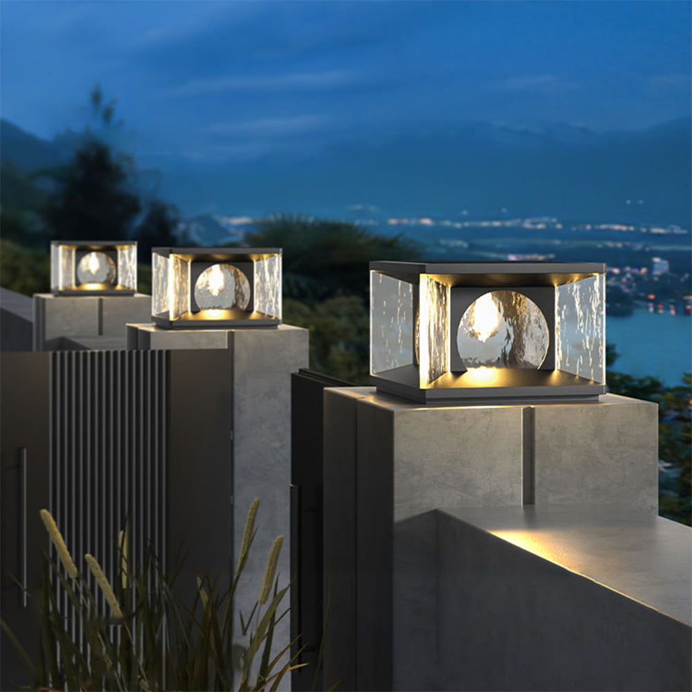 Ray Modern Transparent Rectangular Metal Glass Outdoor Floor Lamp, Black | ventumra
