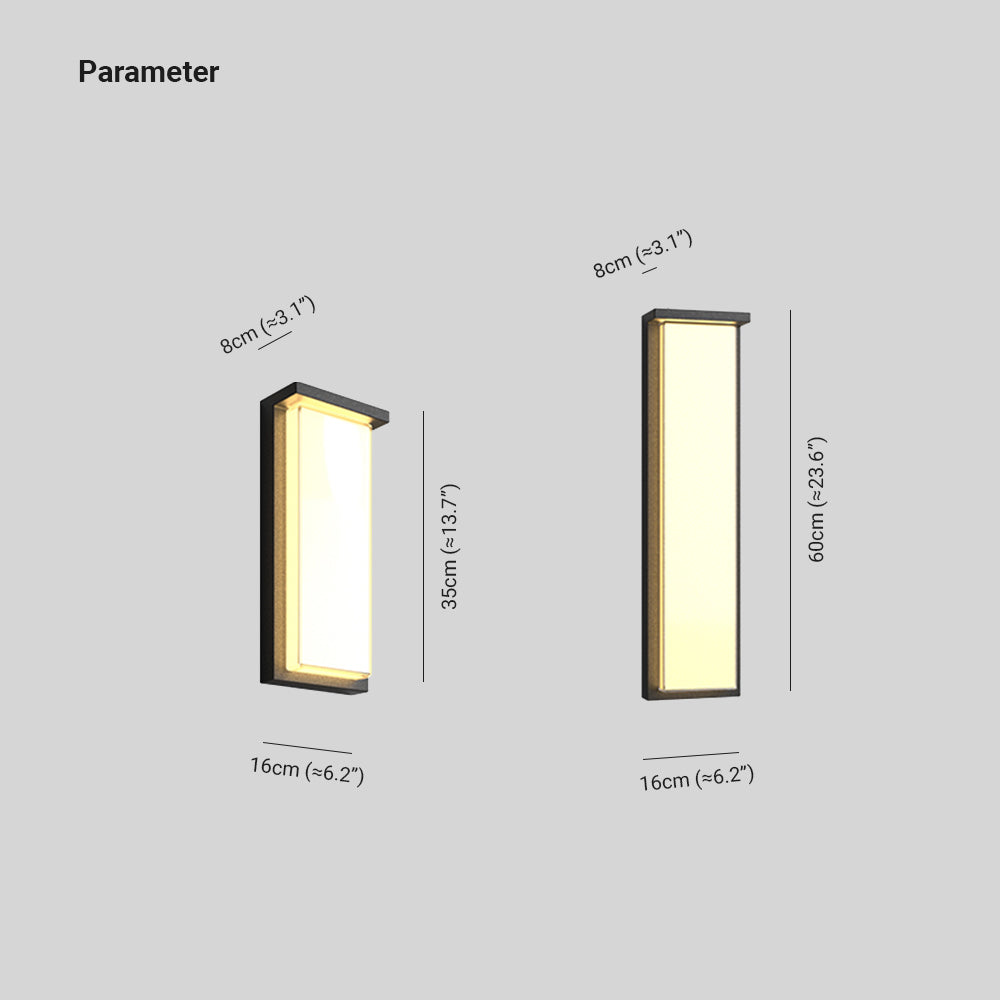 Ray Modern Minimalist Rectangular Metal Outdoor Wall Lamp, Black | ventumra