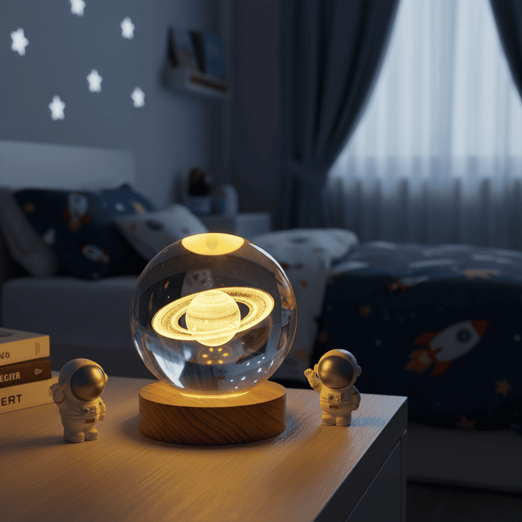 3D LED noční světlo LuminaCrystal Aura — třpytivý křišťálový lesk, ambientní osvětlení