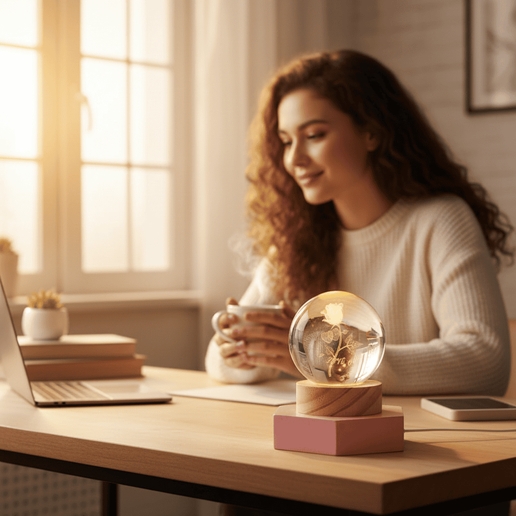 3D LED noční světlo LuminaCrystal Aura — třpytivý křišťálový lesk, ambientní osvětlení