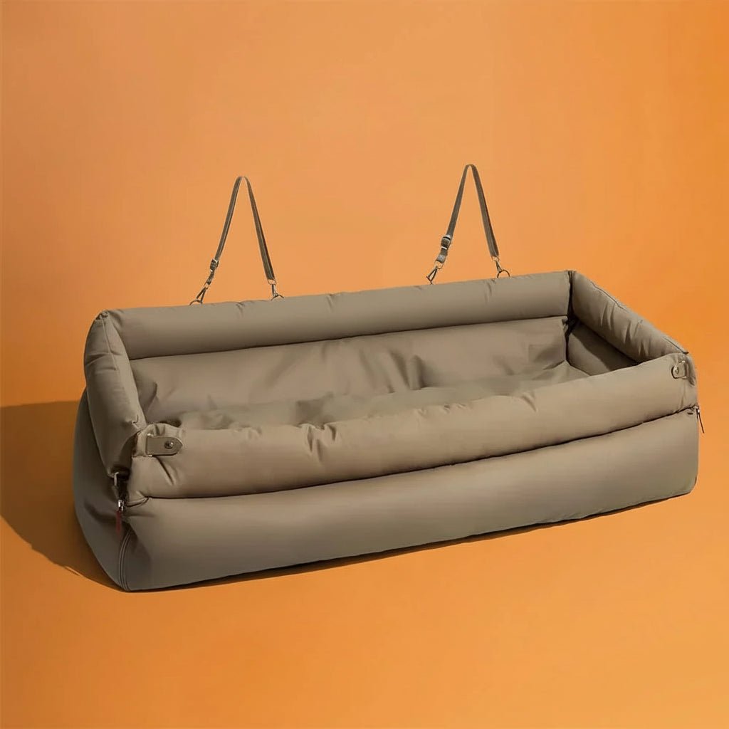 PawVogue Elite Large Dog Car Seat Bed — Faux Leather Cover, Non-Slip Base