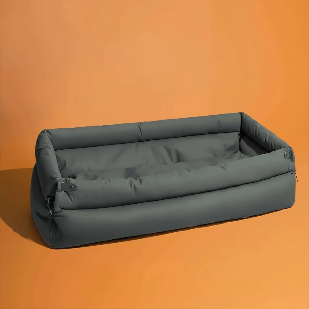 PawVogue Elite Large Dog Car Seat Bed — Faux Leather Cover, Non-Slip Base