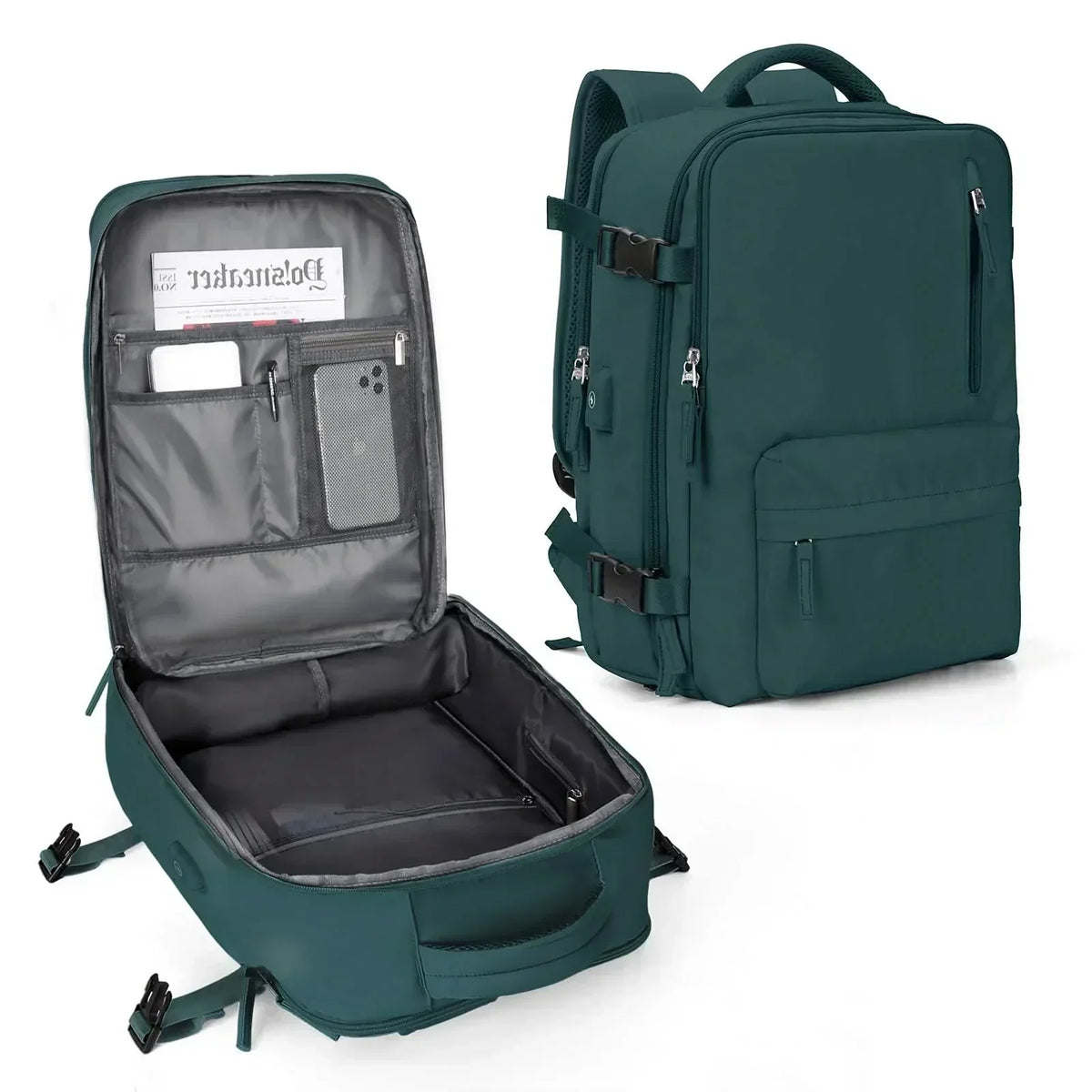 Structured Laptop Backpack — Spacious Main Compartment, 43 by 30 by 20 cm Dimensions