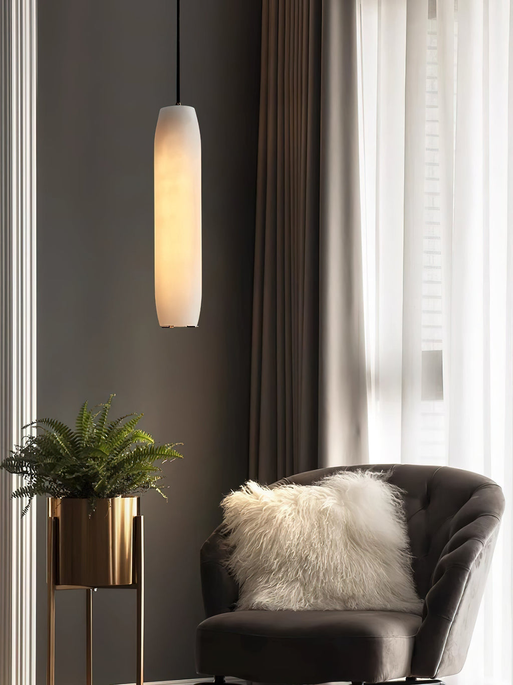 Kvennuvye Flute Modern Minimalist Alabaster Pendant Light | ventumra