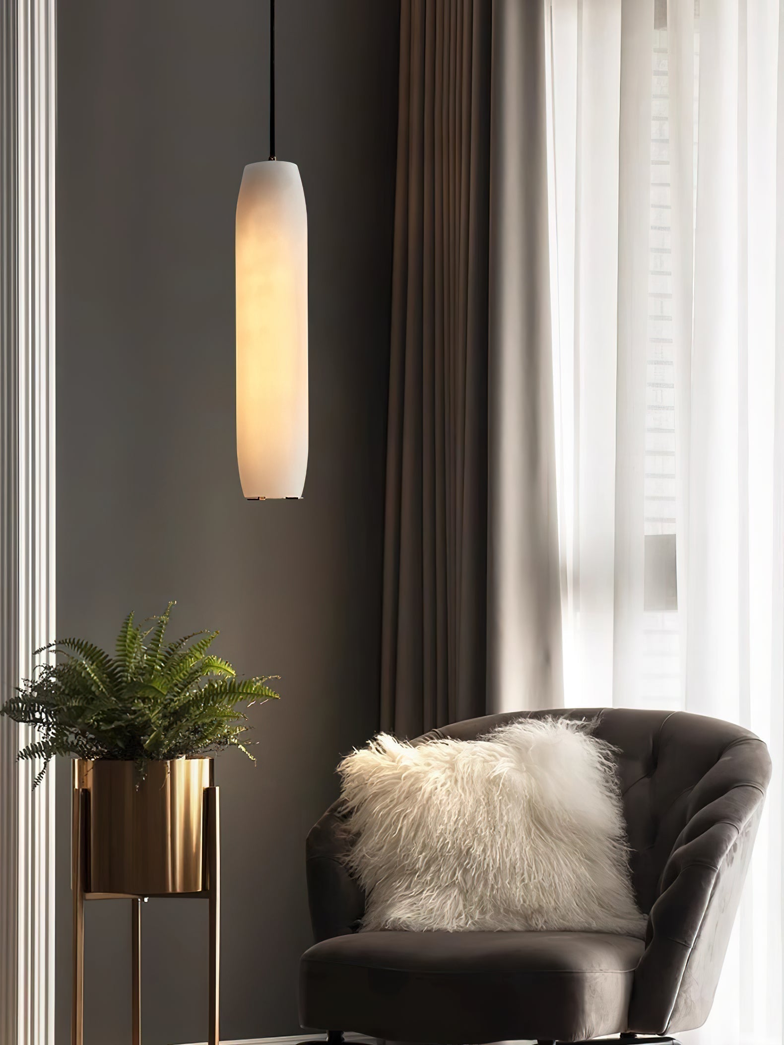Kvennuvye Flute Modern Minimalist Alabaster Pendant Light | ventumra