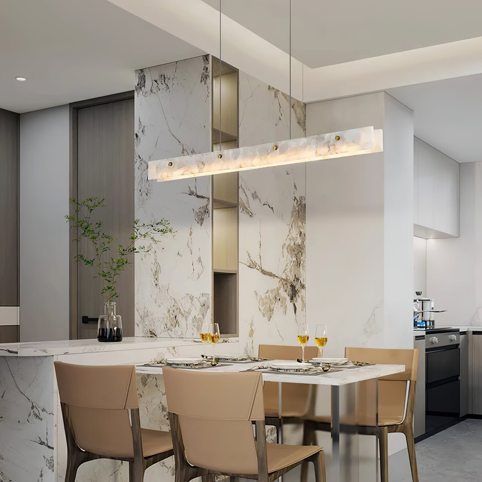 Ljomuvye LED Modern Linear Alabaster Pendant Light | ventumra