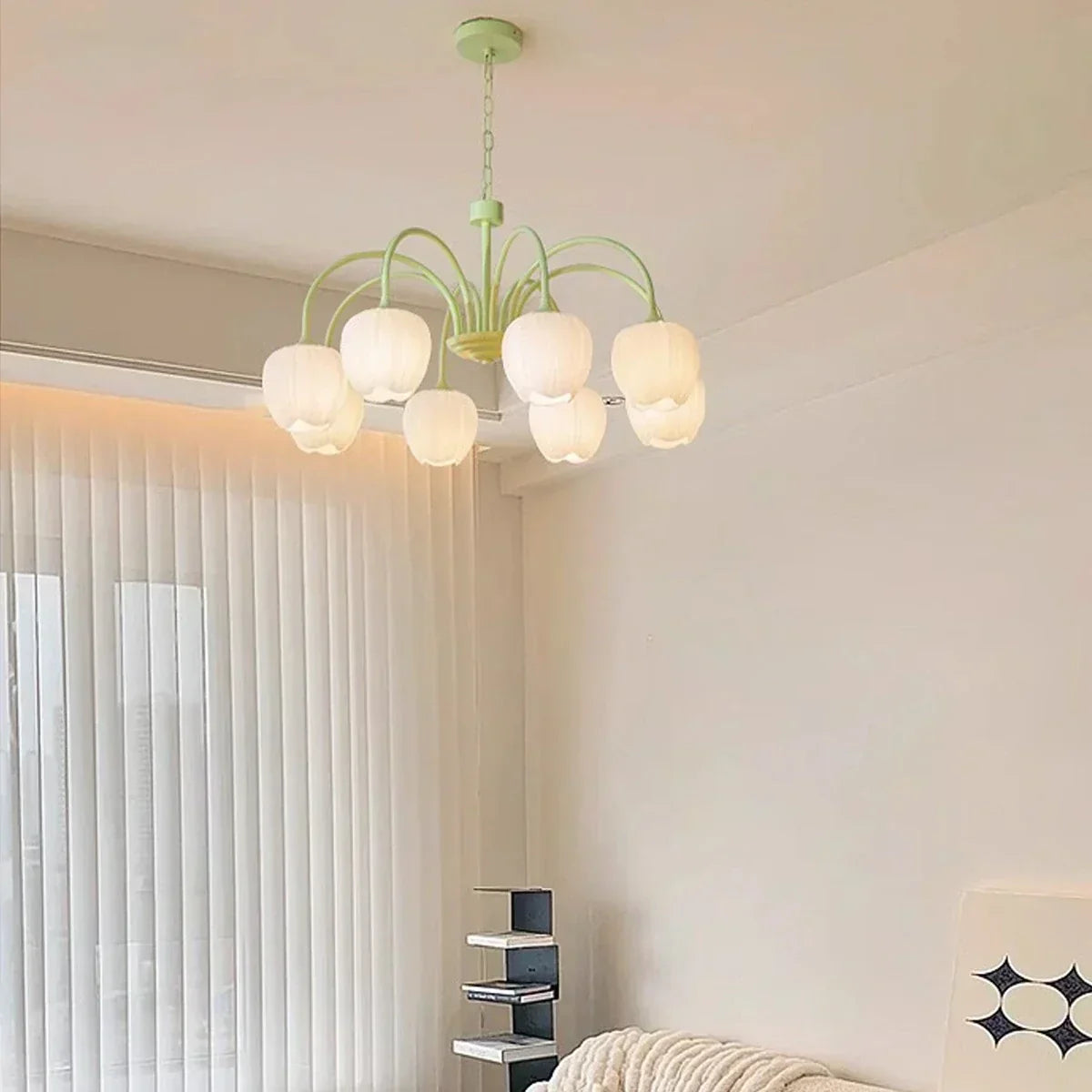 Romantic Tulip Chandelier In Matcha Green Finish | Ventumra