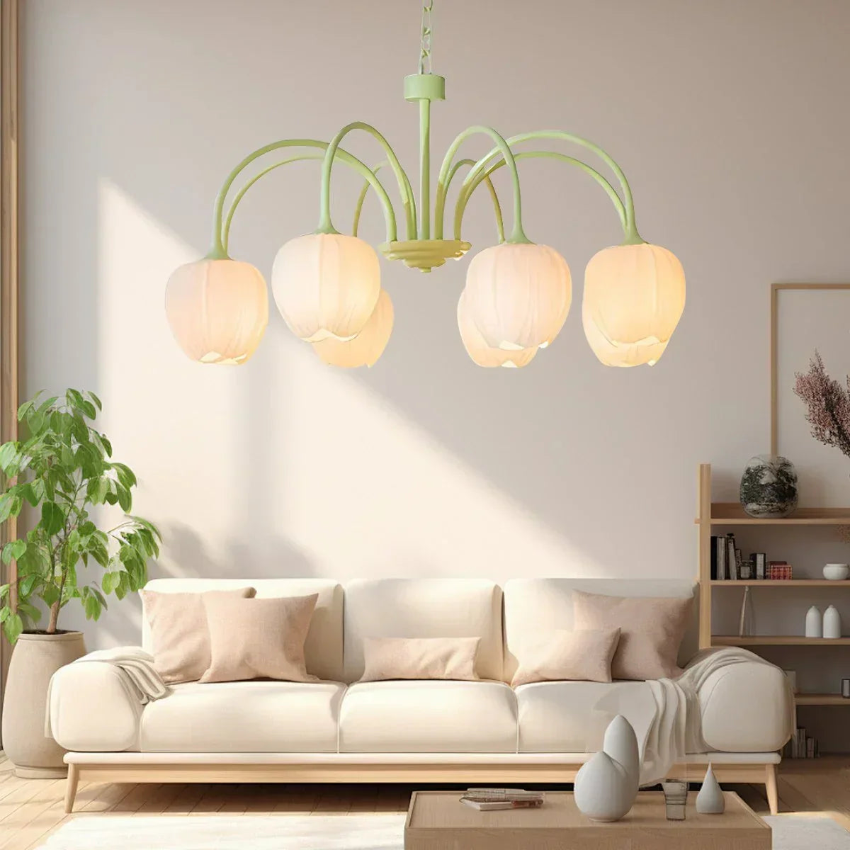 Romantic Tulip Chandelier In Matcha Green Finish | Ventumra