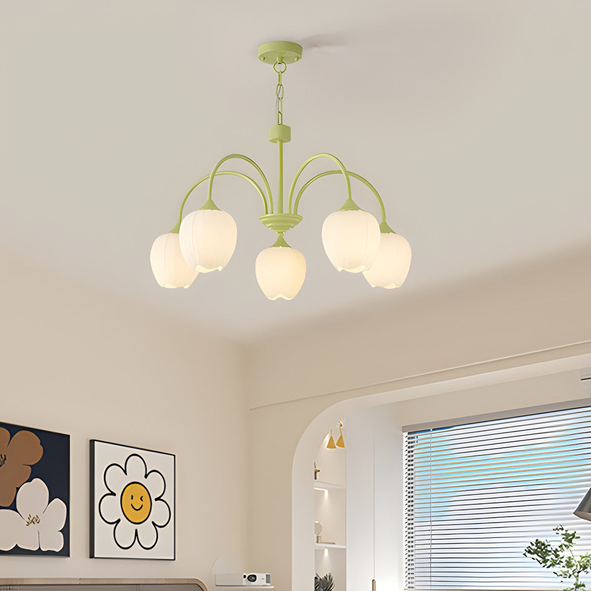 Romantic Tulip Chandelier In Matcha Green Finish | Ventumra