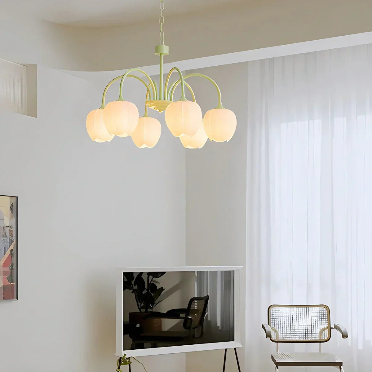 Romantic Tulip Chandelier In Matcha Green Finish | Ventumra