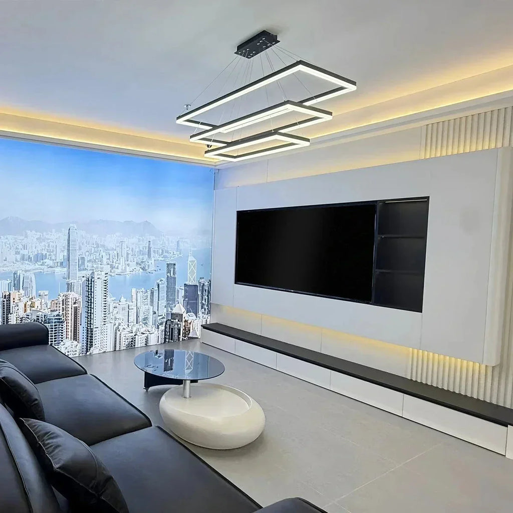Modern Black Tiered Rectangular Chandelier For Contemporary Interiors | Ventumra