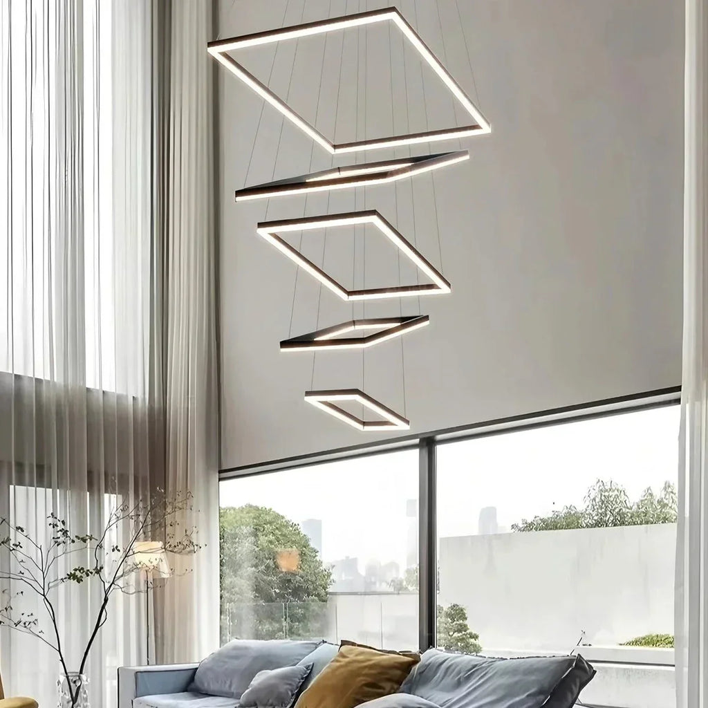 Modern Black Tiered Rectangular Chandelier For Contemporary Interiors | Ventumra