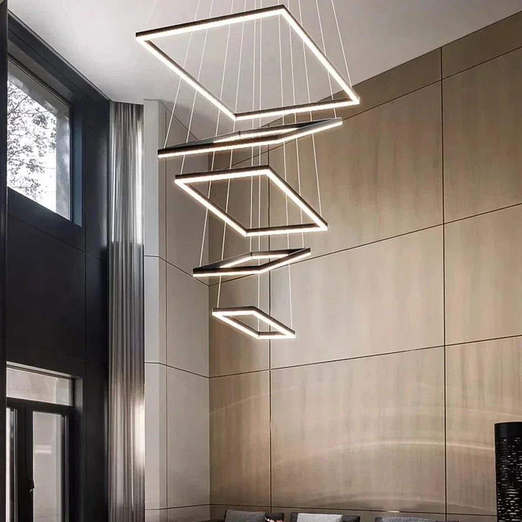 Modern Black Tiered Rectangular Chandelier For Contemporary Interiors | Ventumra