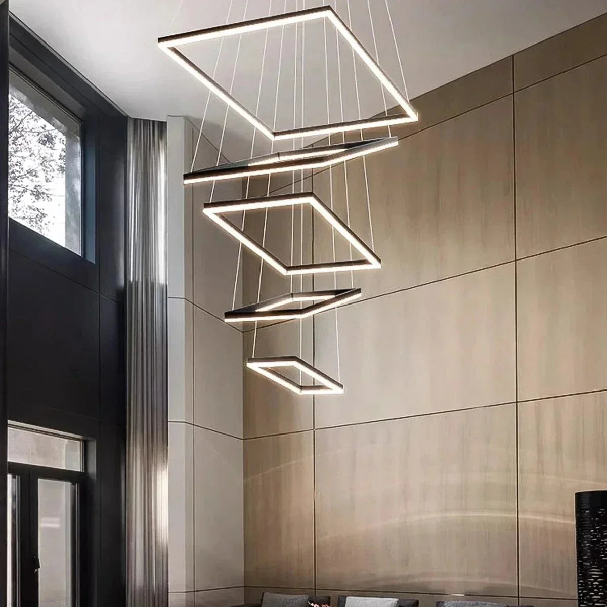 Modern Black Tiered Rectangular Chandelier For Contemporary Interiors | Ventumra