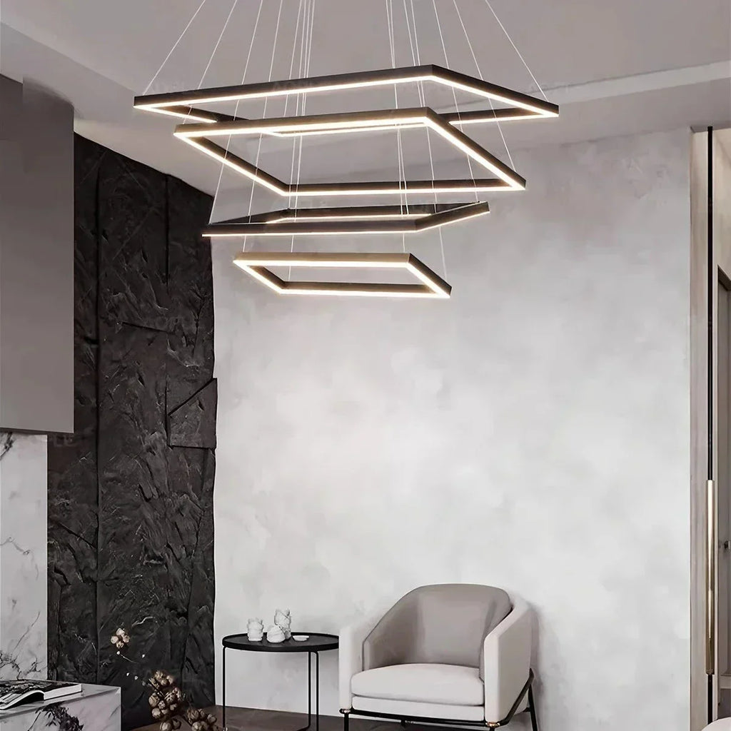 Modern Black Tiered Rectangular Chandelier For Contemporary Interiors | Ventumra