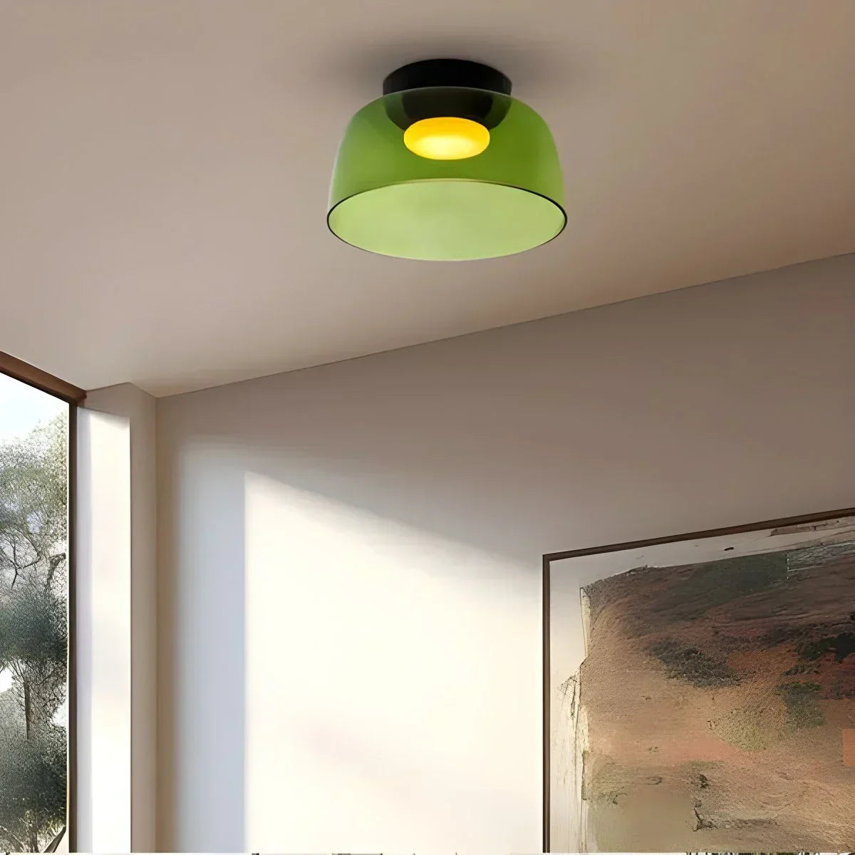 Cozy Bedroom Ceiling Light With Colored Glass Glow | Ventumra