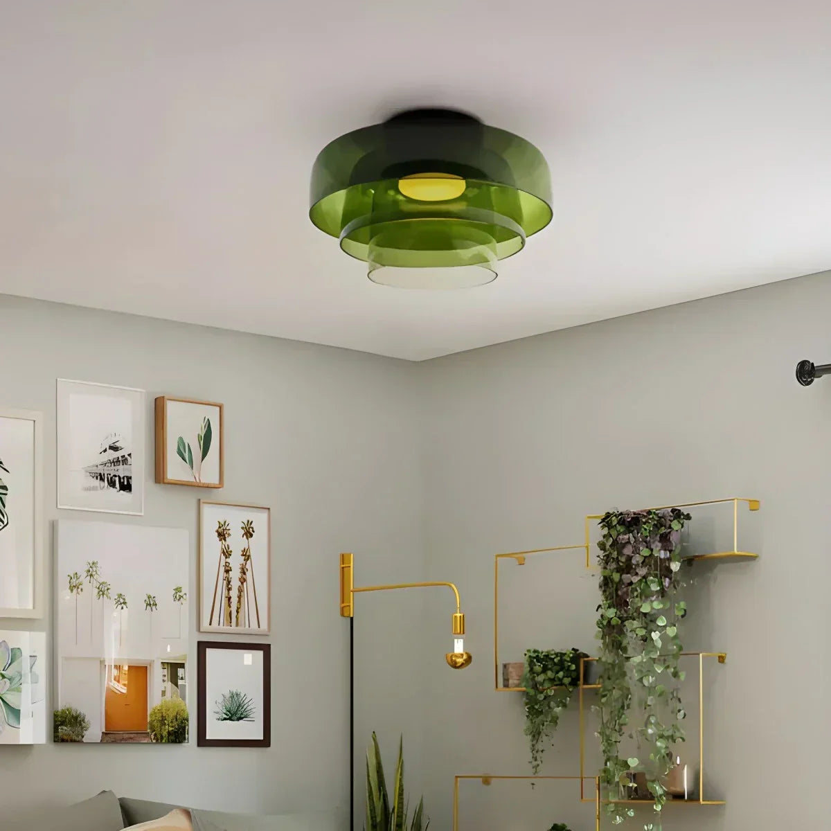 Cozy Bedroom Ceiling Light With Colored Glass Glow | Ventumra