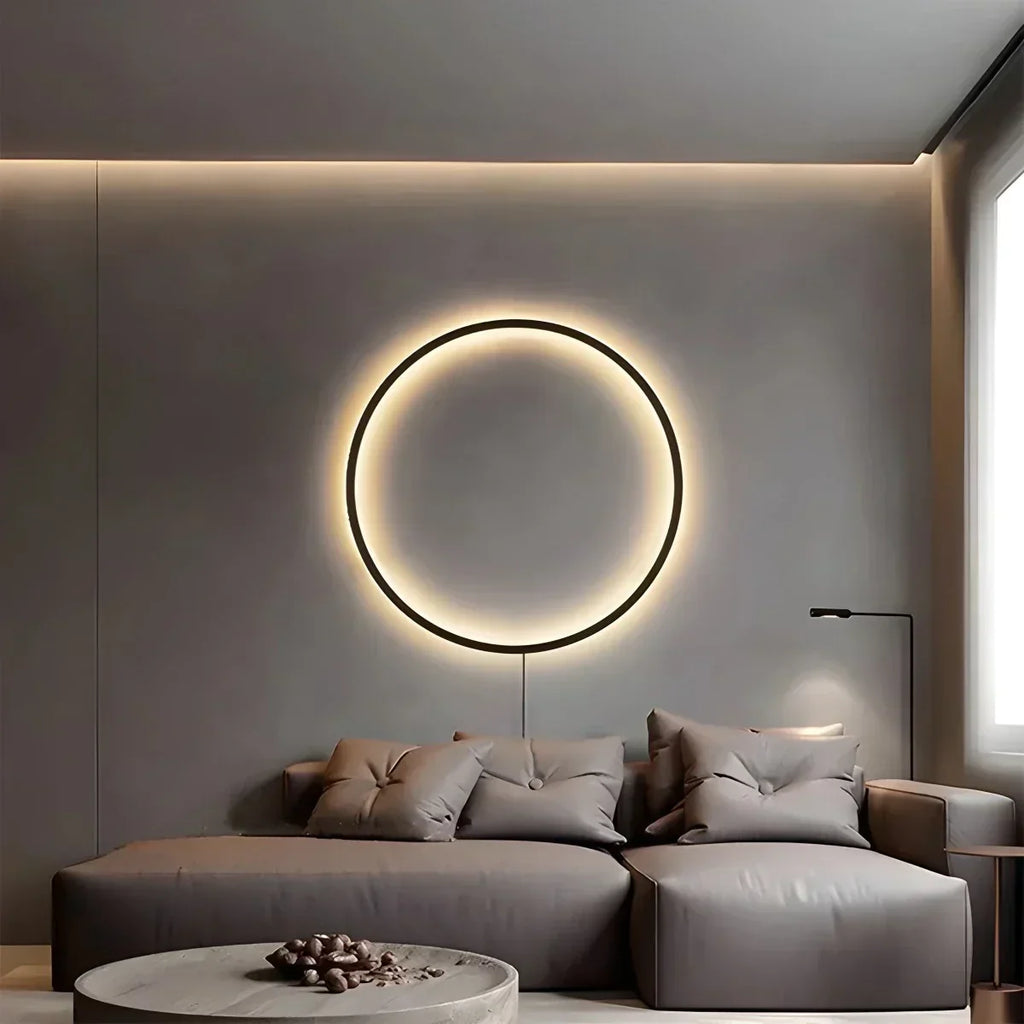 مصباح جداري دائري بتقنية LED وتصميم حلقي مستدير لغرفة المعيشة | فينتومرا