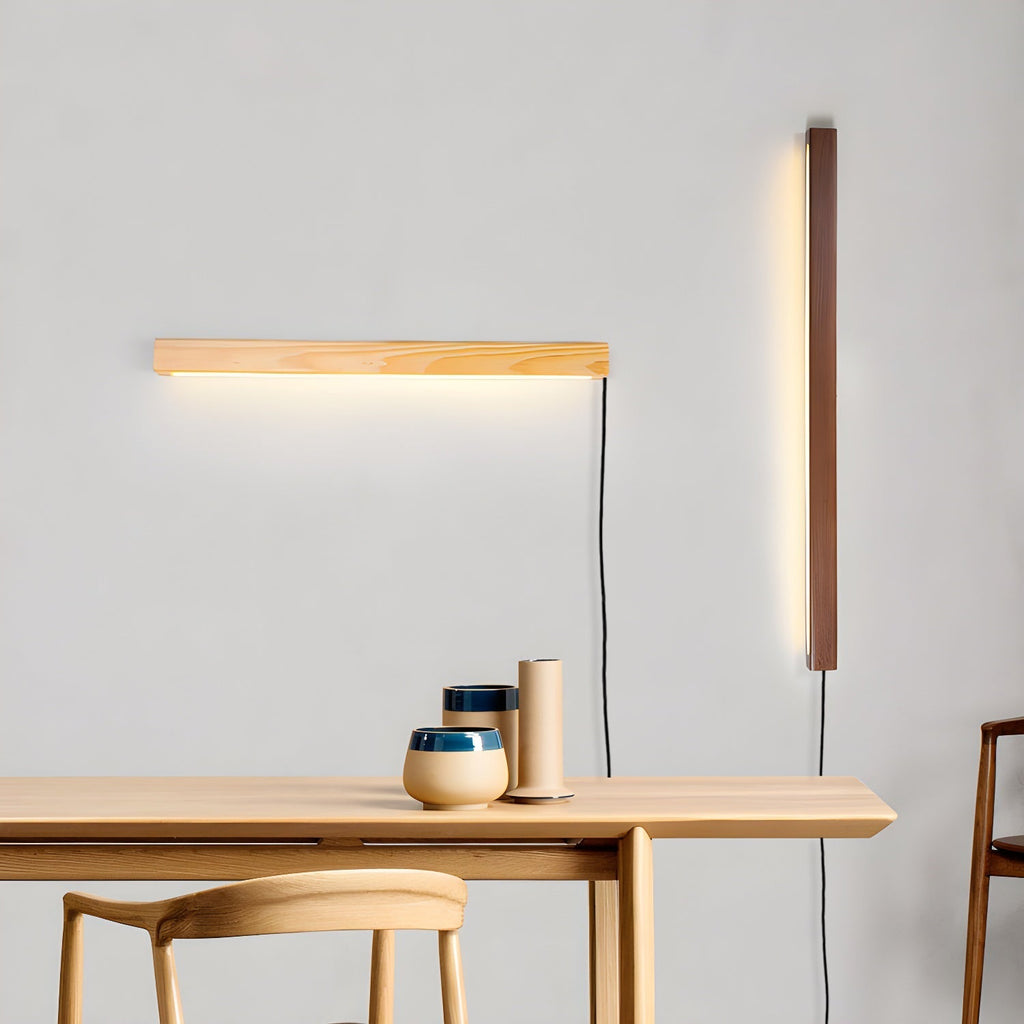 Minimalistische lineare LED-Holz-Wandleuchte zum Einstecken | Ventumra
