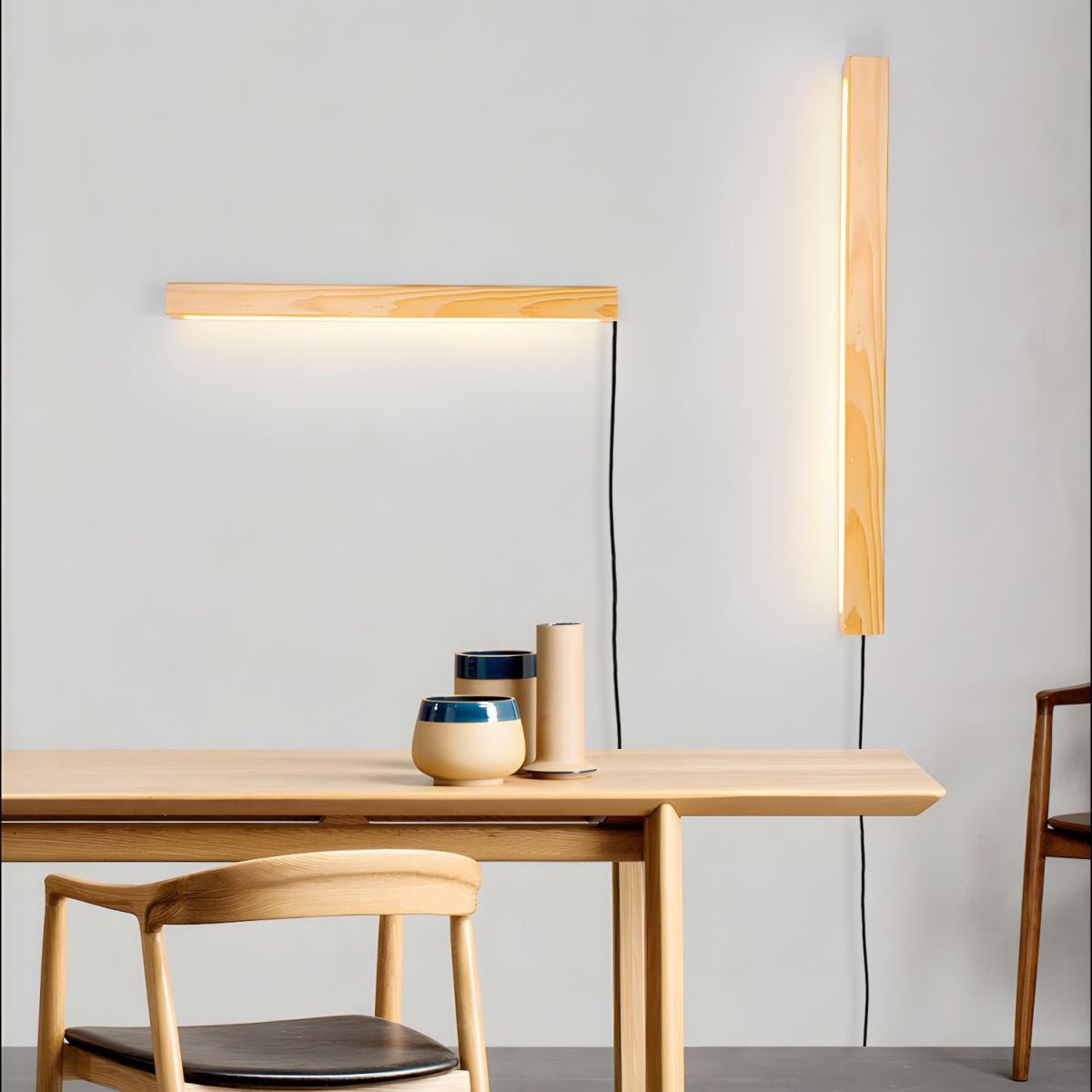 Minimalistische lineare LED-Holz-Wandleuchte zum Einstecken | Ventumra
