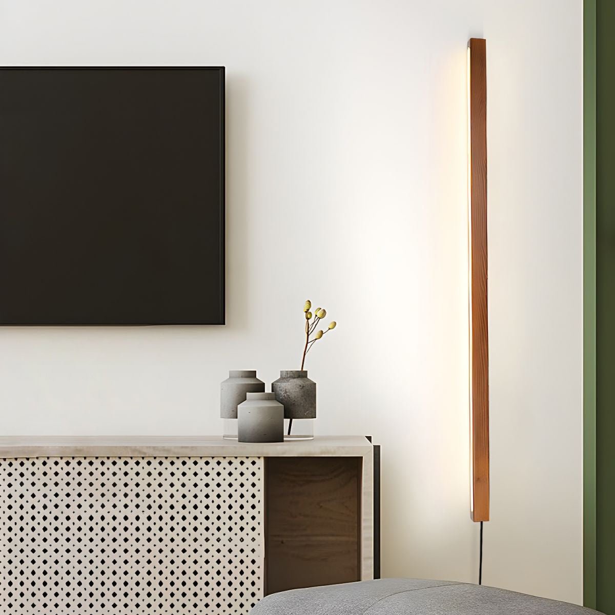Minimalistische lineare LED-Holz-Wandleuchte zum Einstecken | Ventumra