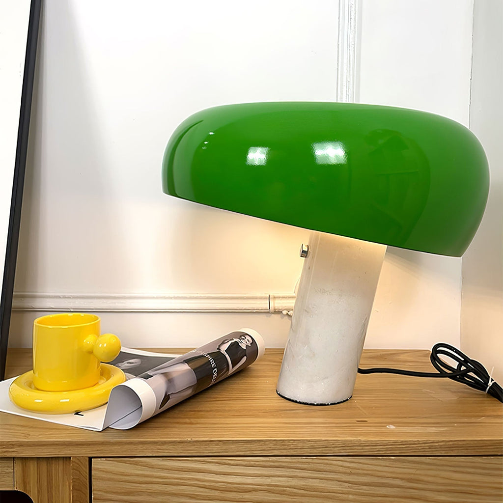 Vestra Marble Table Lamp With Enamelled Metal Reflector And Carrara Base