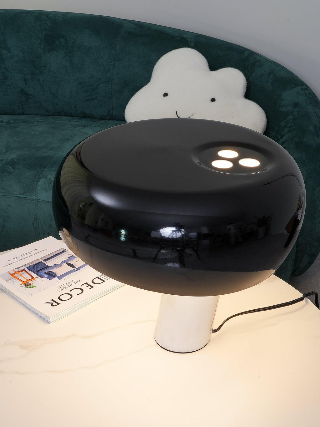Vestra Marble Table Lamp With Enamelled Metal Reflector And Carrara Base
