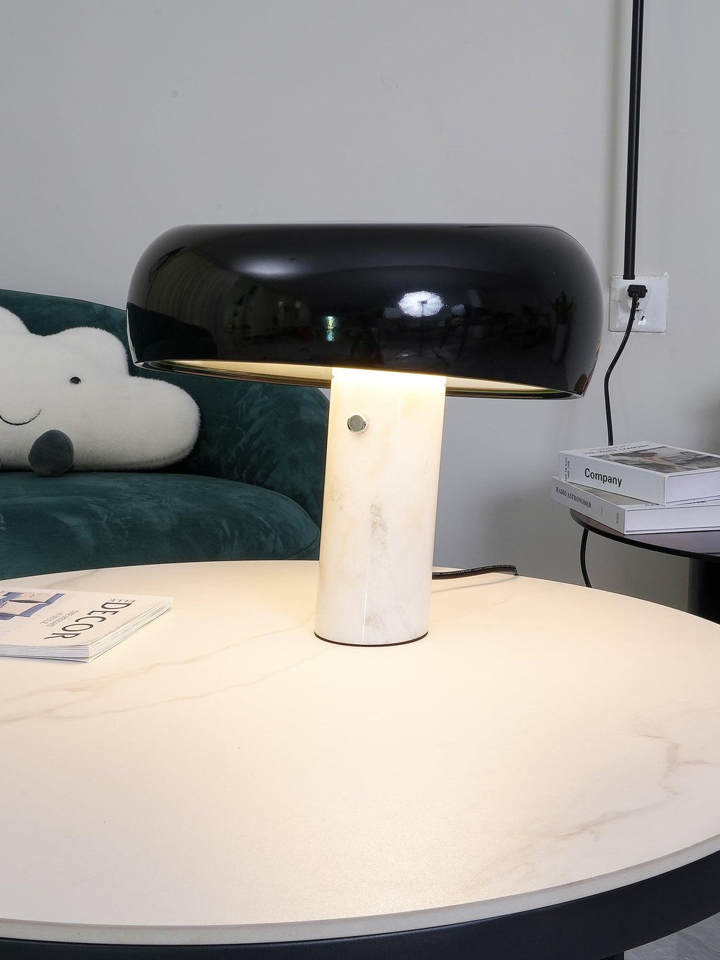 Vestra Marble Table Lamp With Enamelled Metal Reflector And Carrara Base