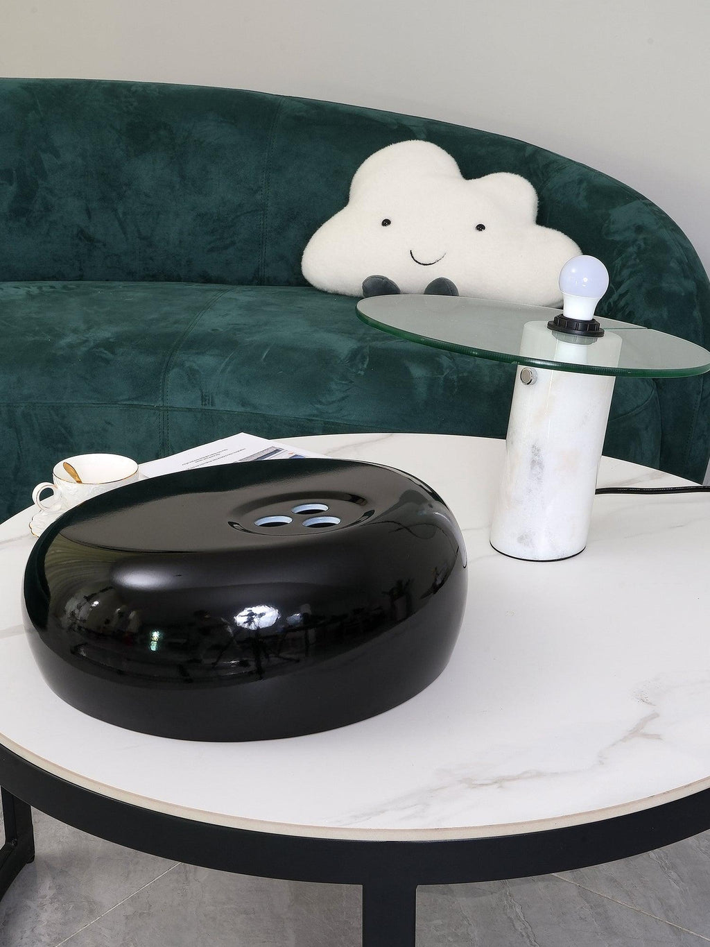 Vestra Marble Table Lamp With Enamelled Metal Reflector And Carrara Base