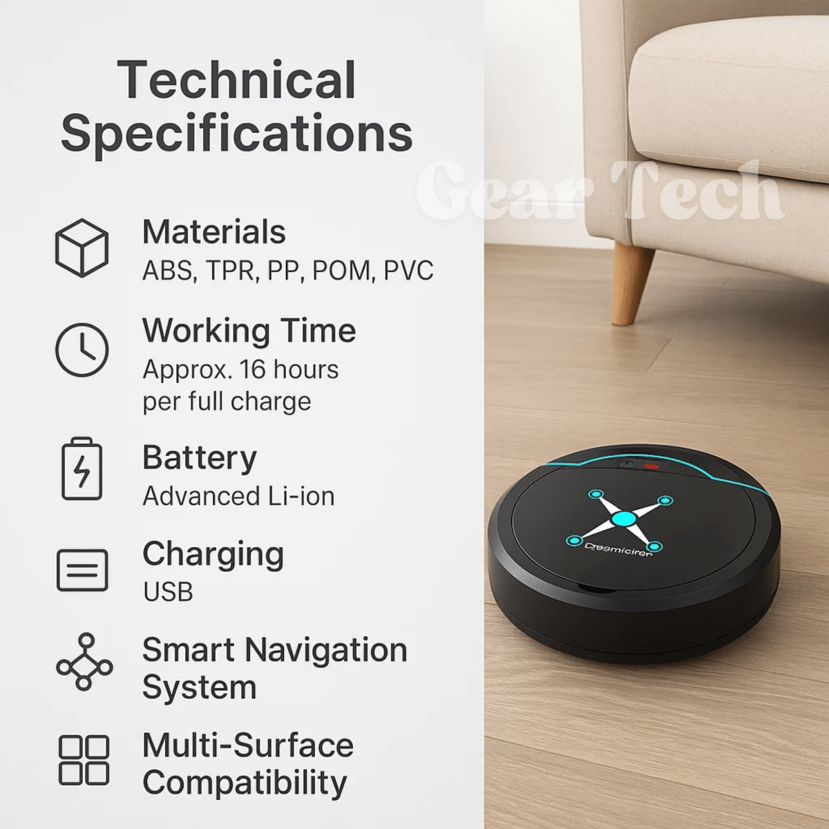 Aspirateur robot intelligent NovaSweep — Navigation intelligente et fonction de lavage automatique