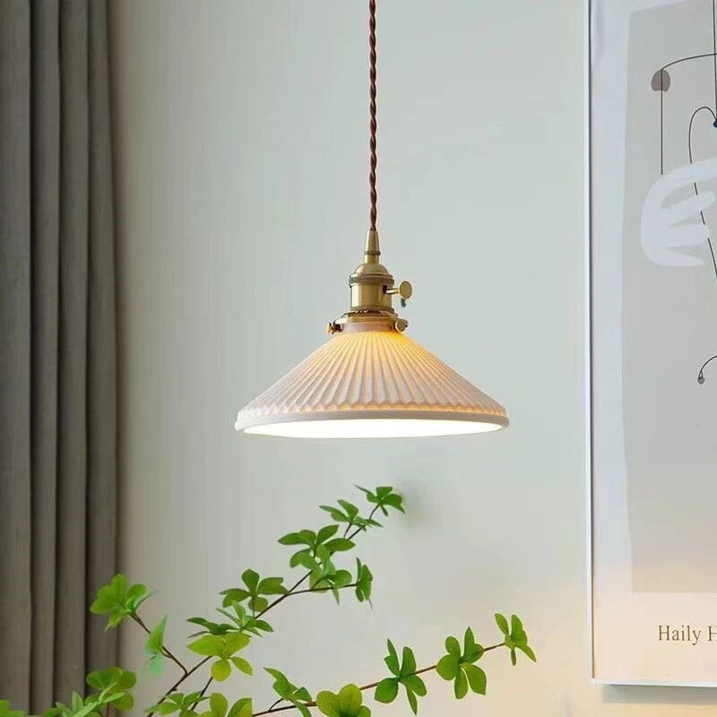 Liora Nordic White Ceramic Pendant Light With Brass Holder