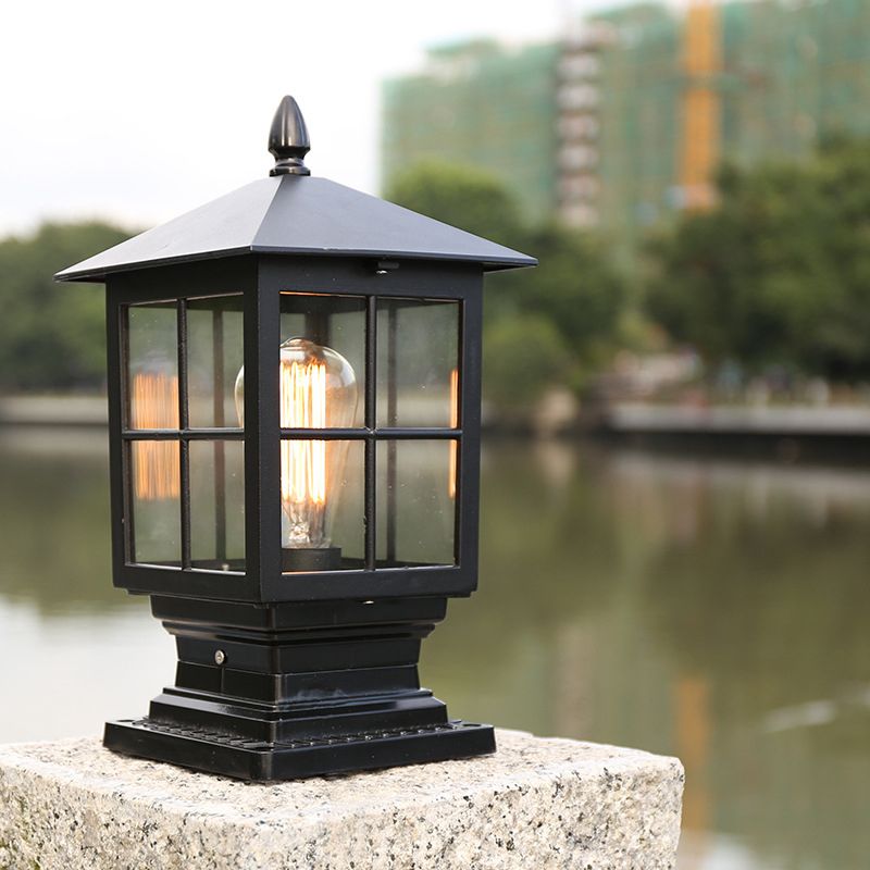 Etilo Modern Metal Glass Lantern LED Outdoor Light Post | ventumra