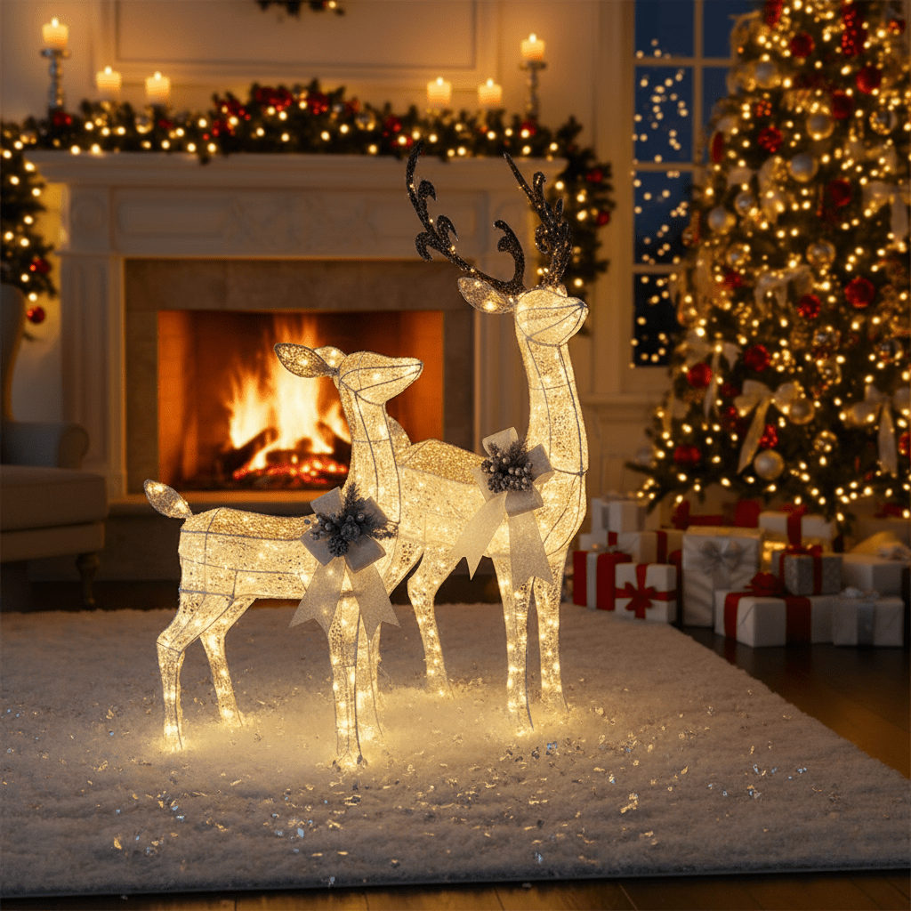 LumenHooves dekorative LED-Rentierfiguren — Weihnachtsskulpturen mit sanftem Leuchten