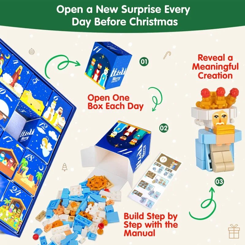 ArtisanJoy 24-Block Nativity Advent Calendar Build Set