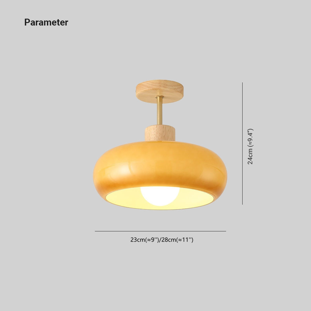 Valentina Flush Mount Ceiling Light Cup Minimalist Wood/Glass White/Orange | ventumra