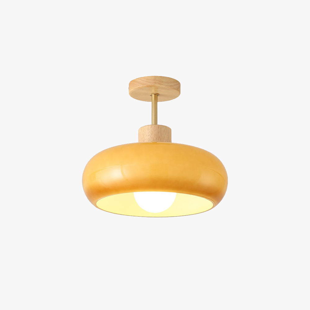 Valentina Flush Mount Ceiling Light Cup Minimalist Wood/Glass White/Orange - Neutralighting