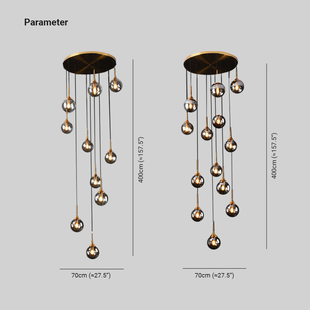 Valentina Modern Spiral Ball Glass Staircase Chandelier | ventumra