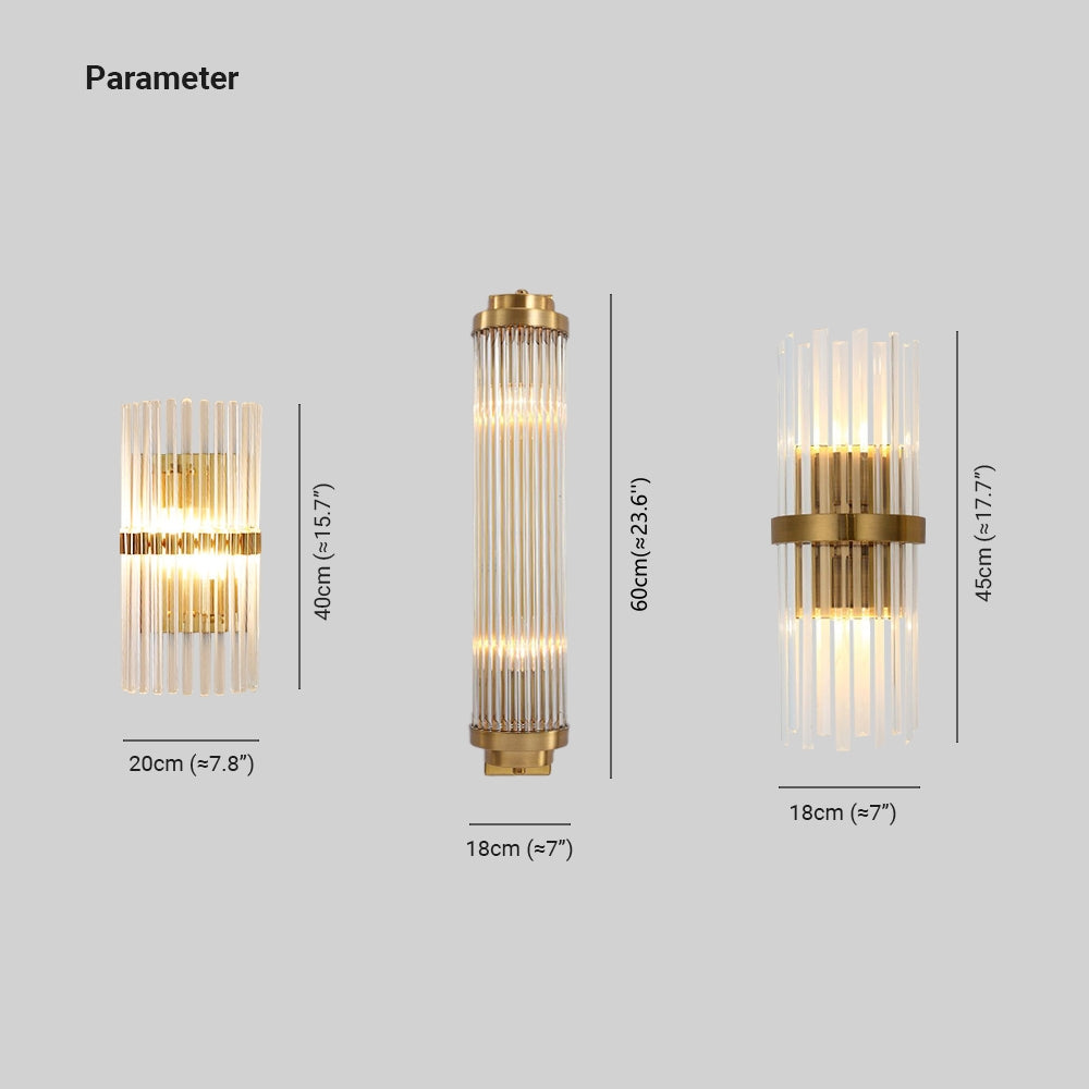 Ray Modern Cylindrical Metal/Crystal Wall Lamp, Gold | ventumra