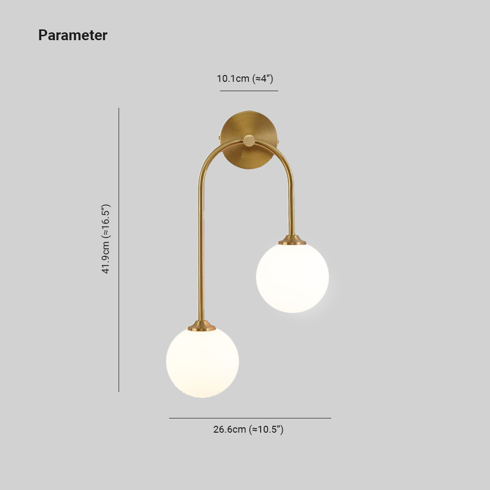 Valentina Modern Arc Globe Glass Wall Lamp, Brass, Living Room | ventumra