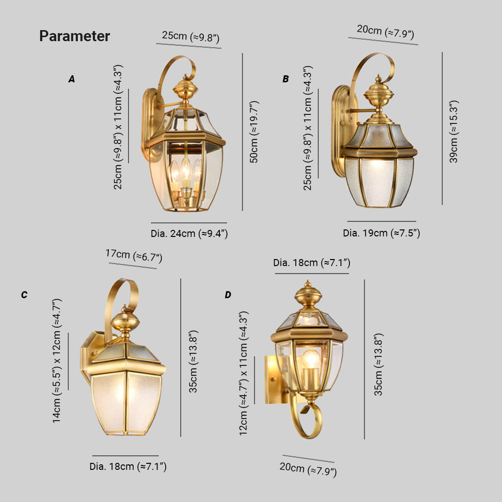 Ray Vintage Lantern Metal Outdoor Wall Lamp, Gold | ventumra