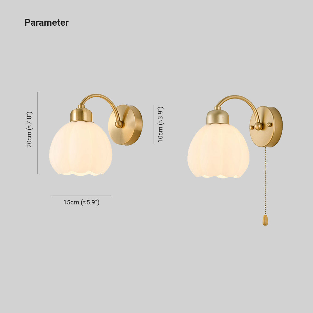 Valentina Nordic Flower Vanity Glass Metal Wall Lamp, Gold/Ivory | ventumra