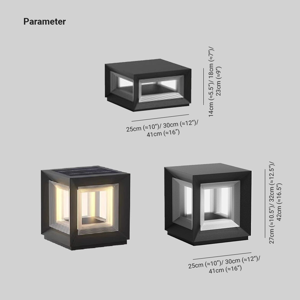 Ray Contemporary LED Cube Metal Outdoor Lamps, Black | ventumra