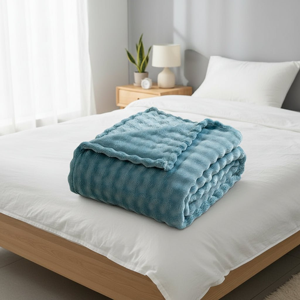 CozyNest 3D Bubble Plush Blanket — Raised Grid Texture, Lightweight Warmth