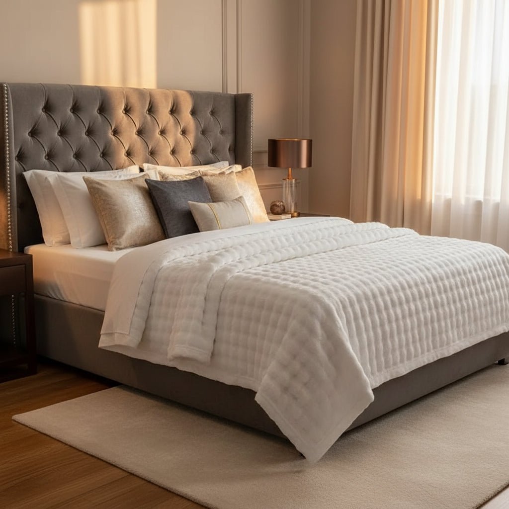 CozyNest 3D Bubble Plush Blanket — Raised Grid Texture, Lightweight Warmth