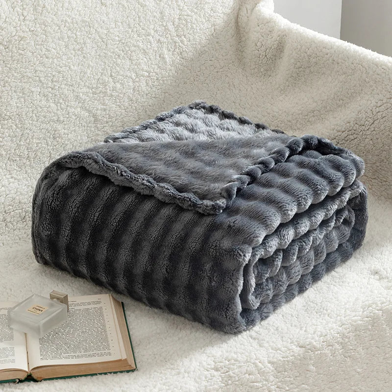 CozyNest 3D Bubble Plush Blanket — Raised Grid Texture, Lightweight Warmth