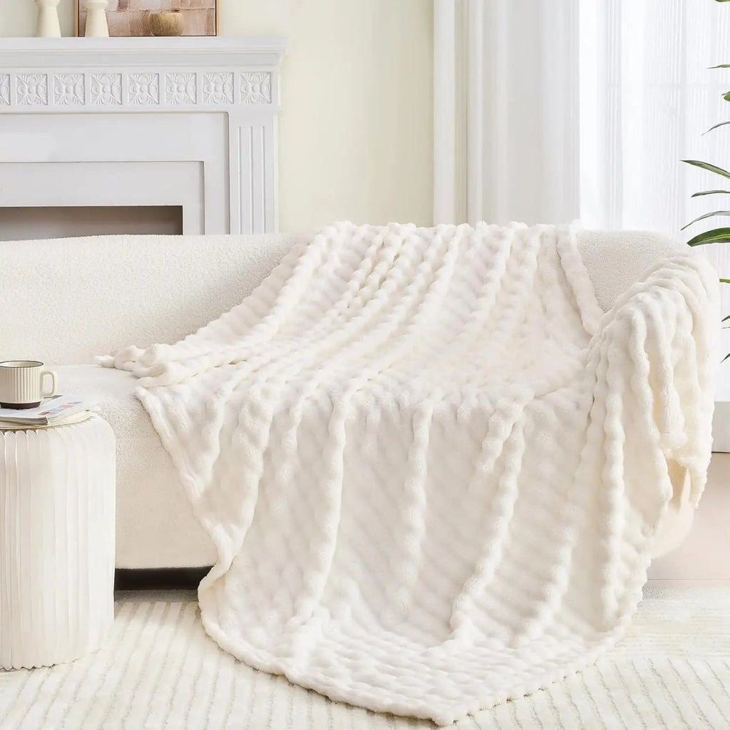 CozyNest 3D Bubble Plush Blanket — Raised Grid Texture, Lightweight Warmth