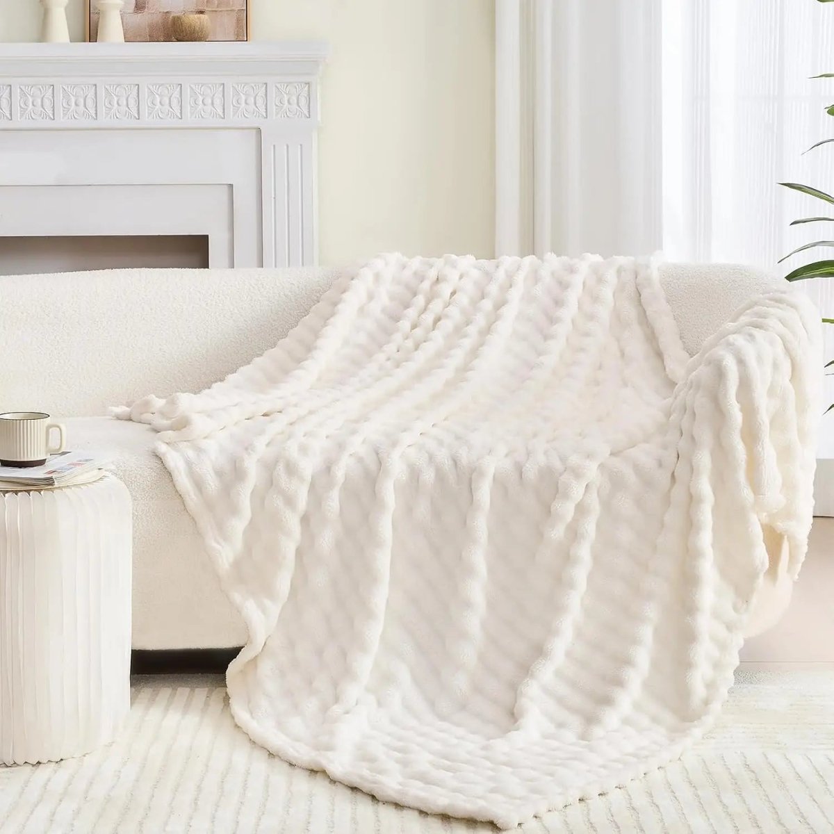 CozyNest 3D Bubble Plush Blanket — Raised Grid Texture, Lightweight Warmth