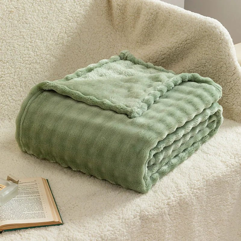 CozyNest 3D Bubble Plush Blanket — Raised Grid Texture, Lightweight Warmth